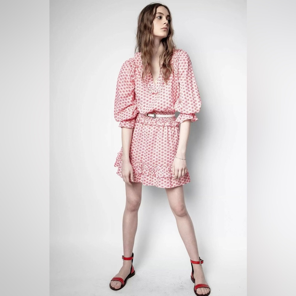 NWT $448 Zadig Voltaire Rune Dobby Ruffled Mini Dress